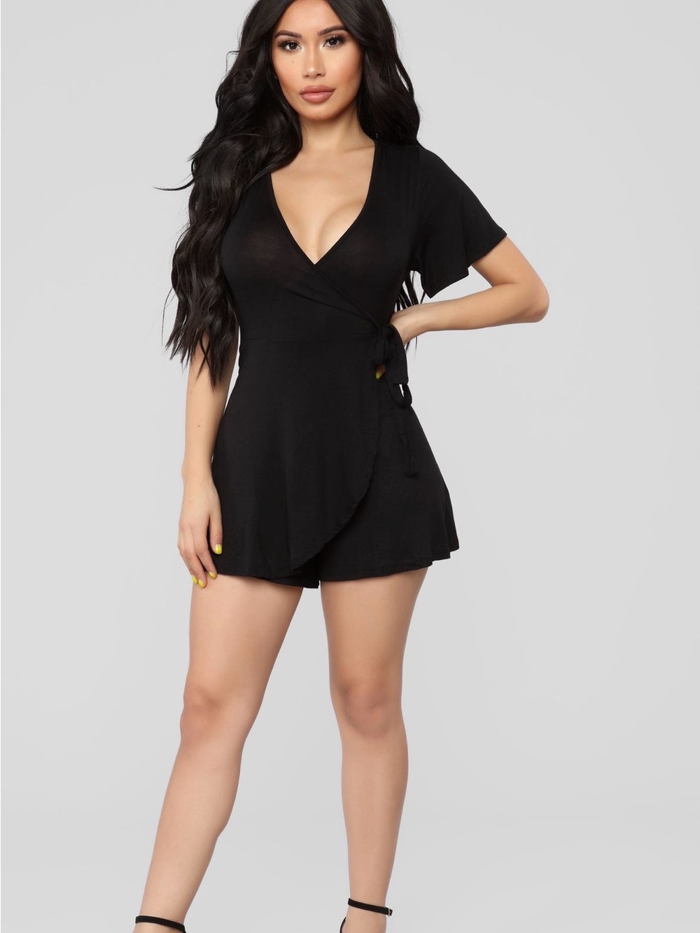 Black Short Sleeve Wrap Romper Size 2X